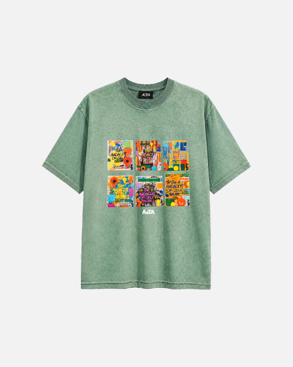 WASHED GREEN PAINTING GRID TEE