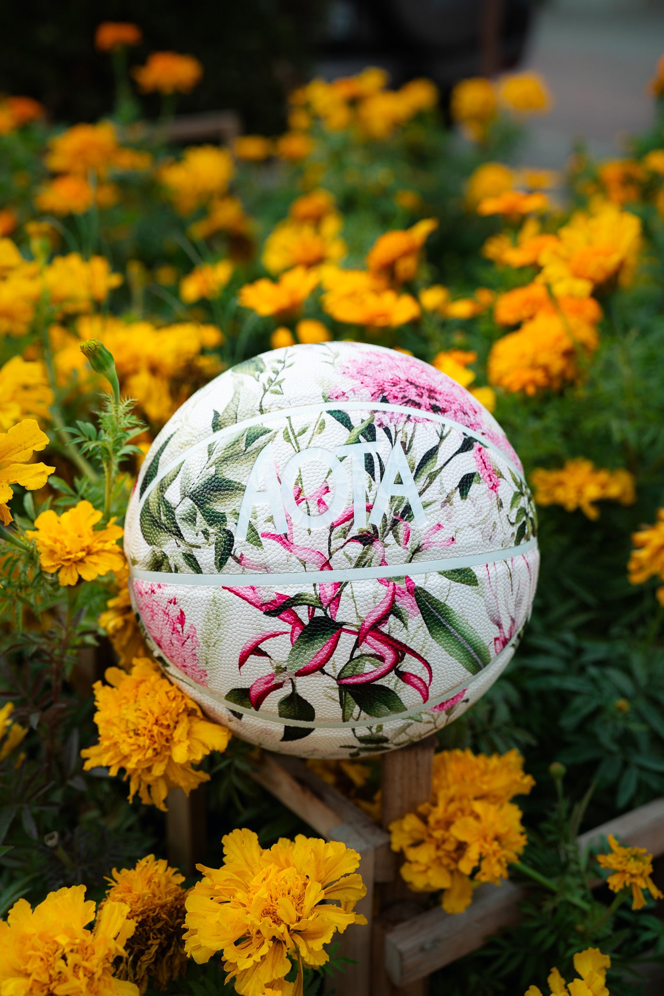 WHITE & PINK FLORAL BASKETBALL